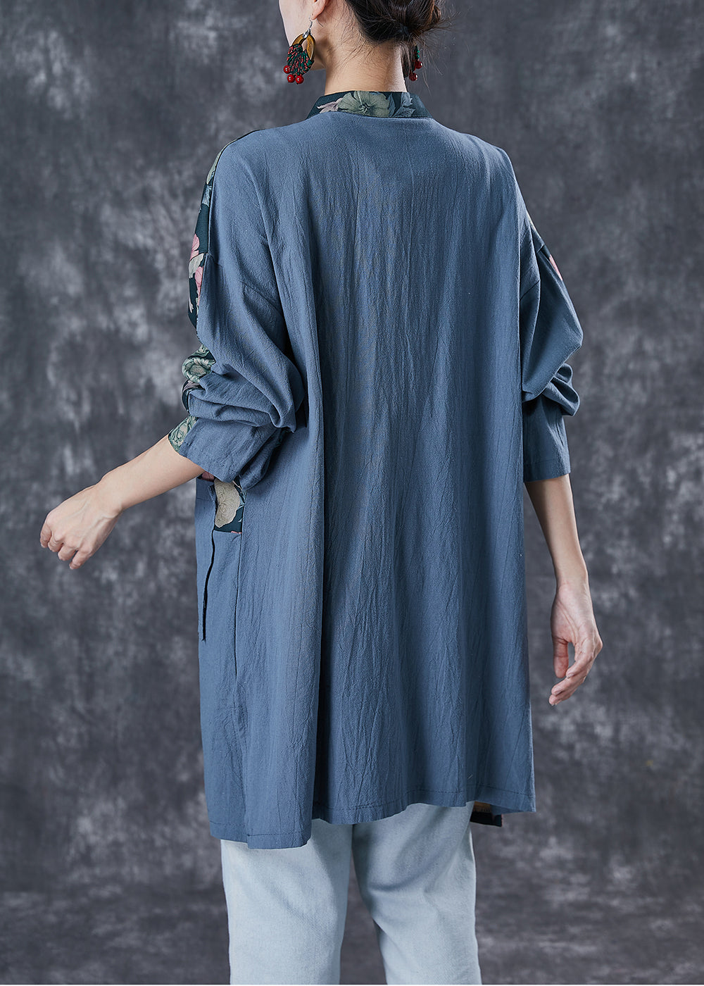Embroideried Patchwork Print Linen Coat Outwear Fall