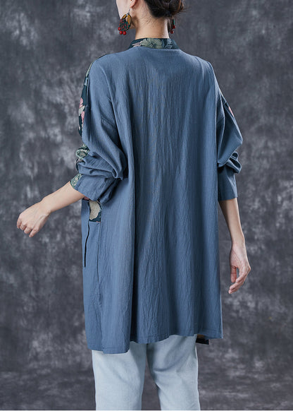 Embroideried Patchwork Print Linen Coat Outwear Fall