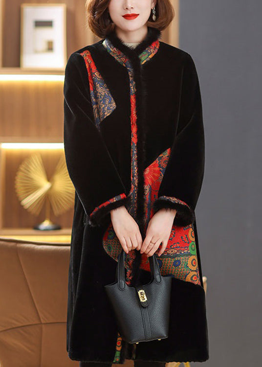 Loose Black Fluffy Pockets Wear on Both Sides Thick Long Coat Fall