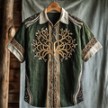 Men's Viking Tribal Life Of Tree Celtic Art Linen Shirt artswardrobe