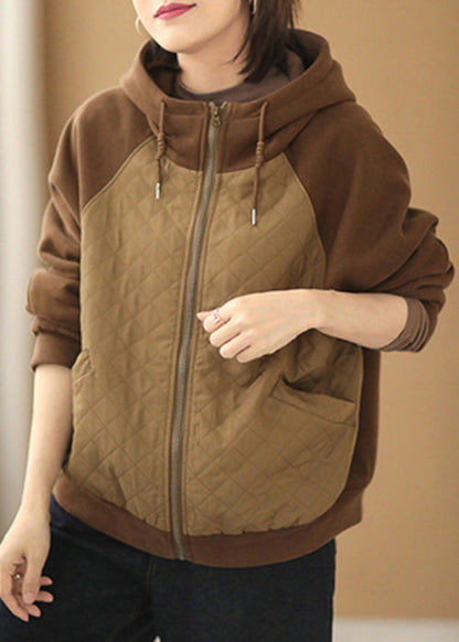 Diy Green Hooded Patchwork Cotton Sweatshirt Coats Spring