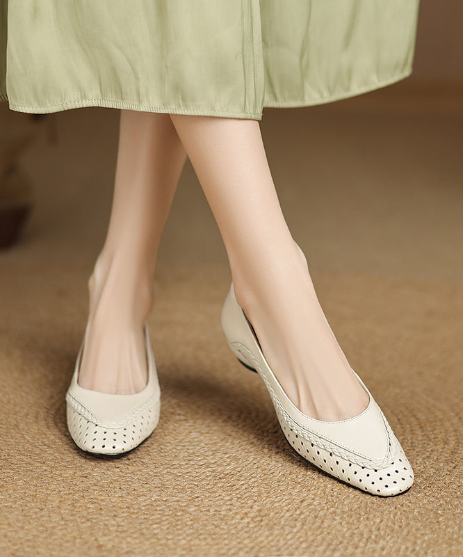 Classy Beige Sheepskin Flat Feet Shoes Hollow Out