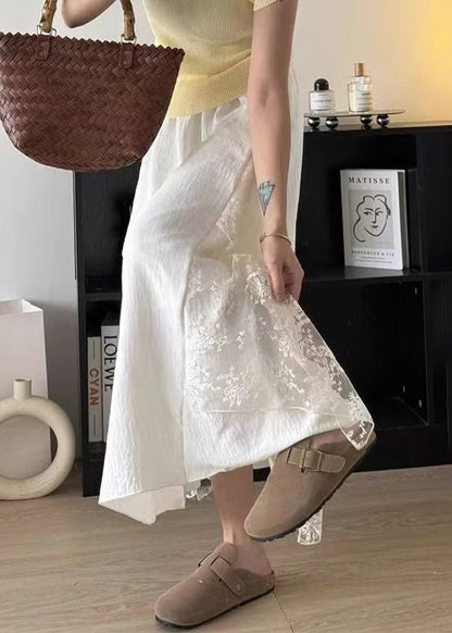 Apricot Lace Patchwork Cotton Skirt Summer