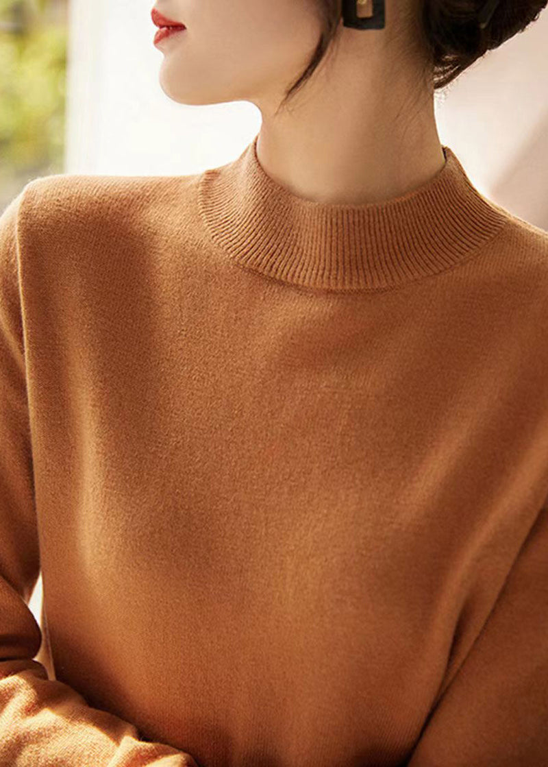 New Camel Stand Collar Woolen Knit Pullover Fall