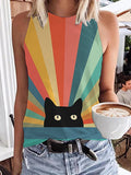 Rainbow Cat Print Comfort Vest Top elevenforest