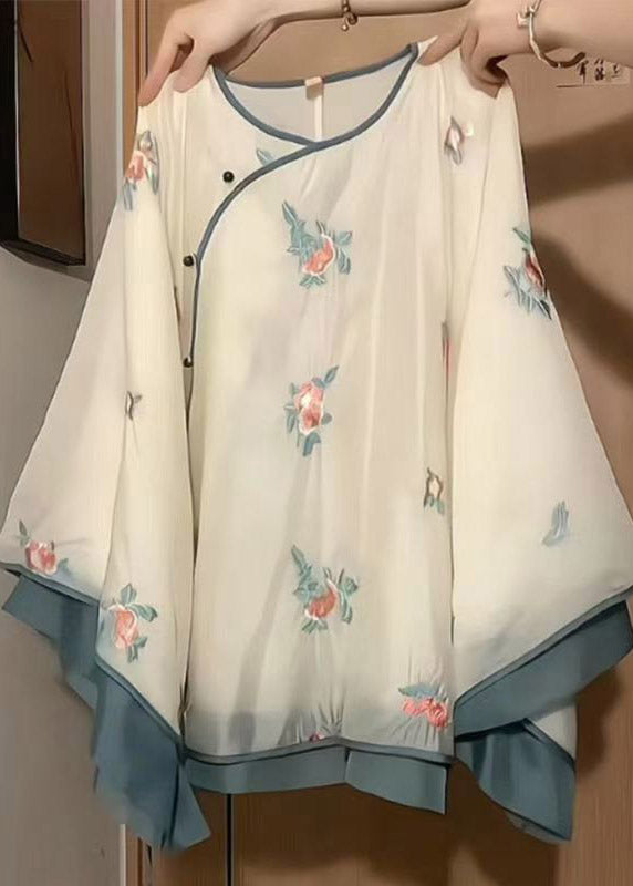 Retro O-neck Print Top and a Line Skirts Two Pieces Set Summer