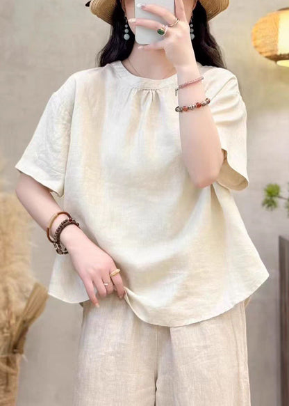 Simple Yellow O Neck Cotton Shirt Summer