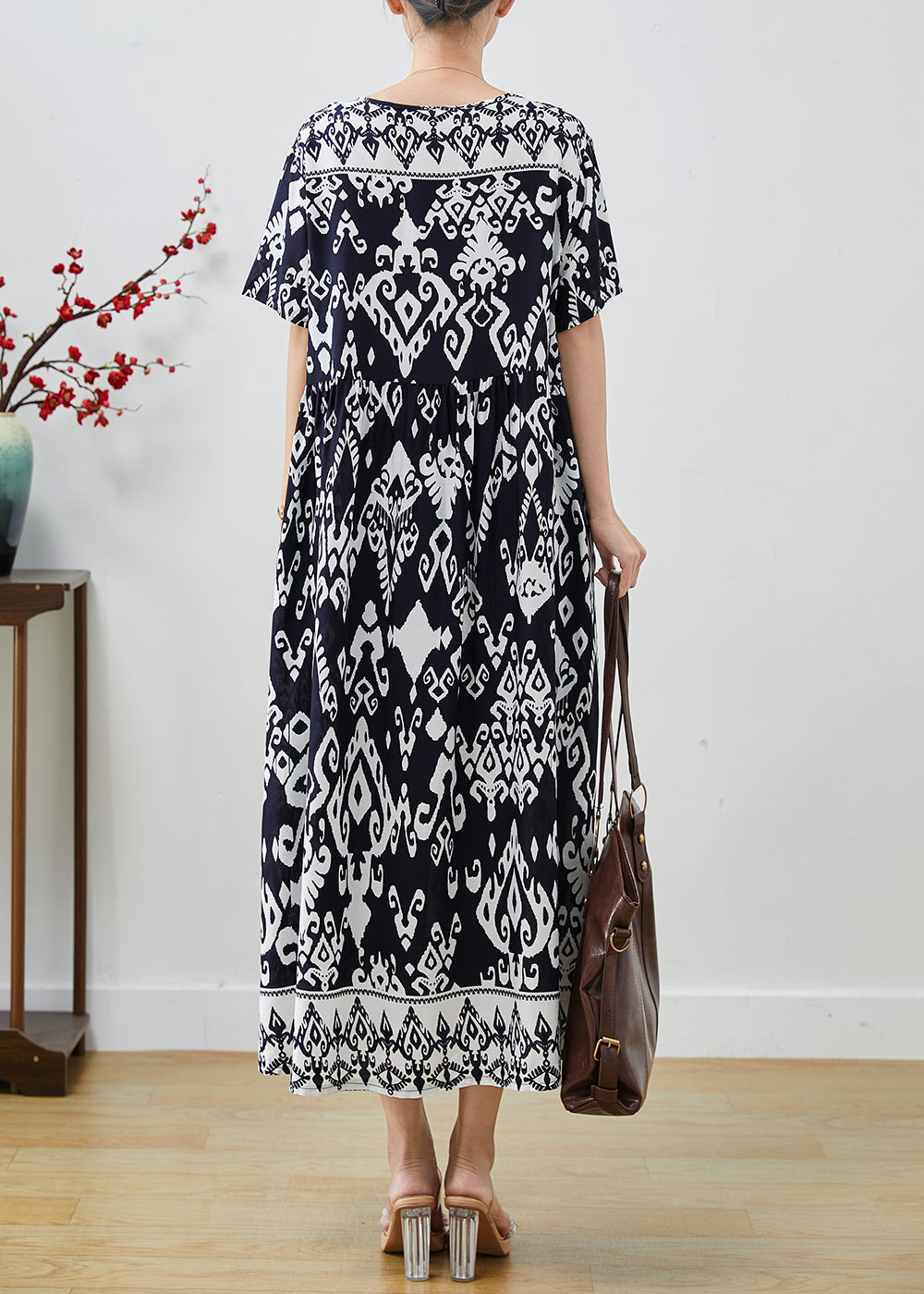 Black Oversized Print Cotton Holiday Dresses Summer