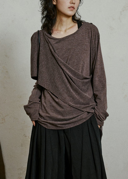 Coffee Cozy Cotton T Shirt Asymmetrical Long Sleeve