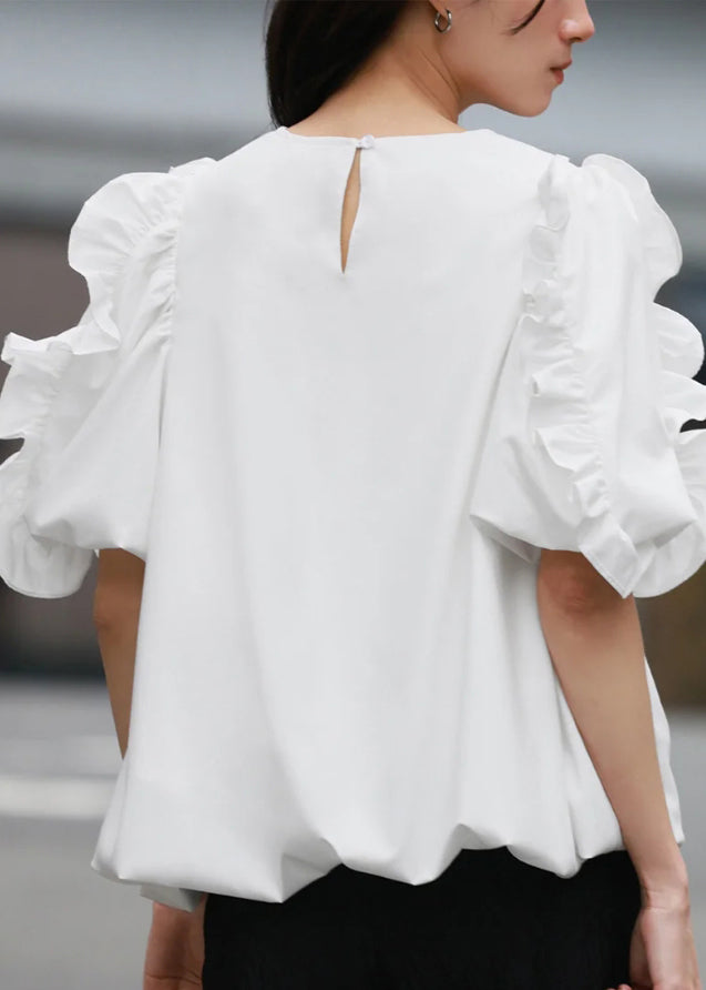 White Puff Sleeve Ruffled Cotton Tank Summer
