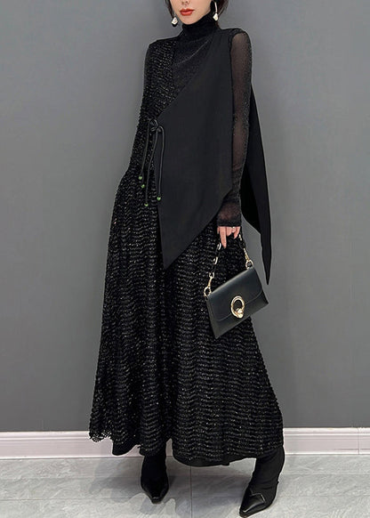 Autumn New Black Sleeveless Vest and Skirts Two Piece Set