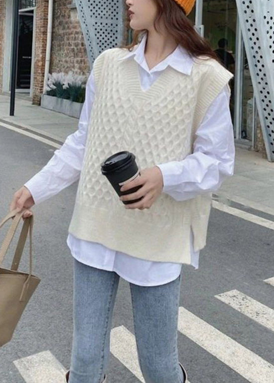 Pink Peter Pan Collar Shirts and Vest Knit Two Pieces Set Fall