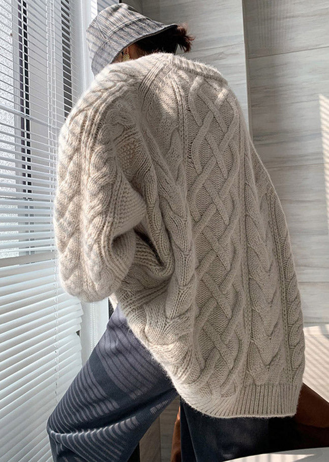 Purple O-neck Cozy Thick Cable Knit Sweater Winter