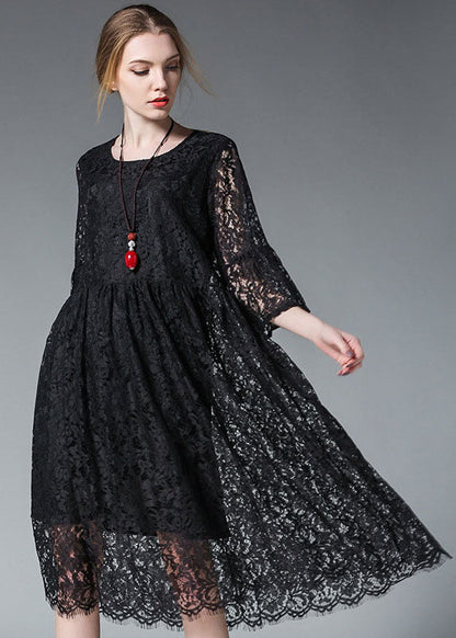 Black Hollow Out Lace Dress Spring