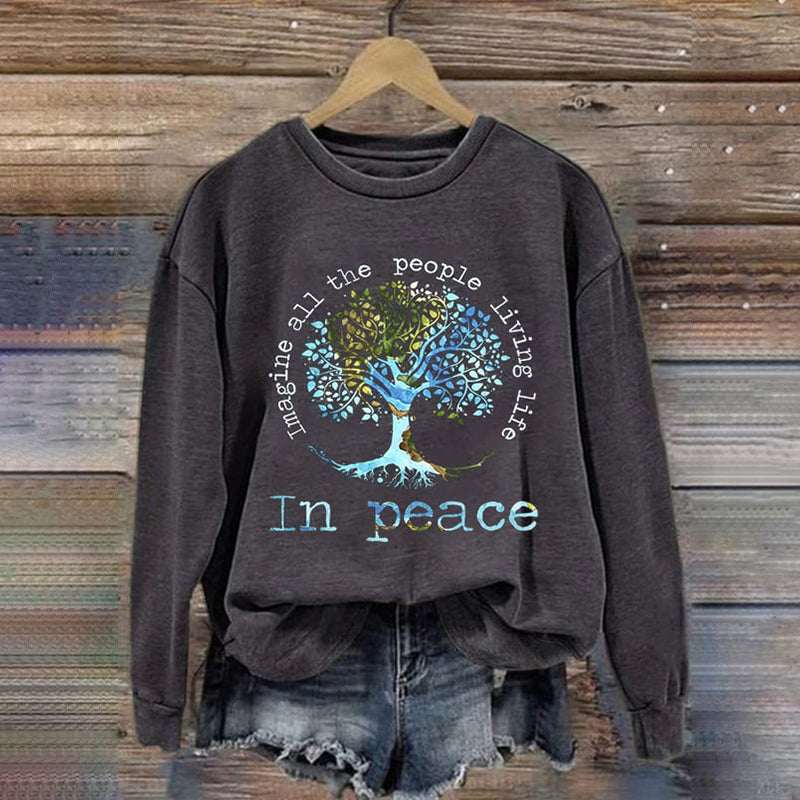Comstylish Imaging All The People Living Life In Peace Print Long Sleeve Sweatshirt