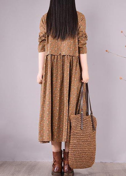 Chocolate Print Dress Lapel Button Down Daily Spring Dress