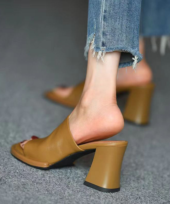 Yellow Chunky Sheepskin Slide Sandals Peep Toe