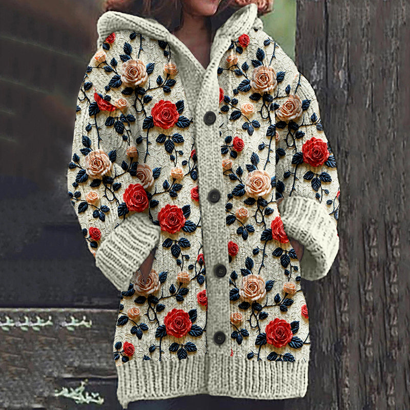 Vintage Floral Art Cozy Cardigan Sweater artswardrobe