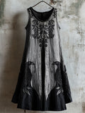Vintage Viking Celtic Raven Contrast Linen Tank Dress artswardrobe