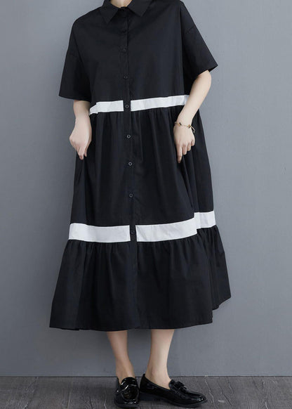 Style Black Patchwork Cotton Button Summer Vacation Dresses