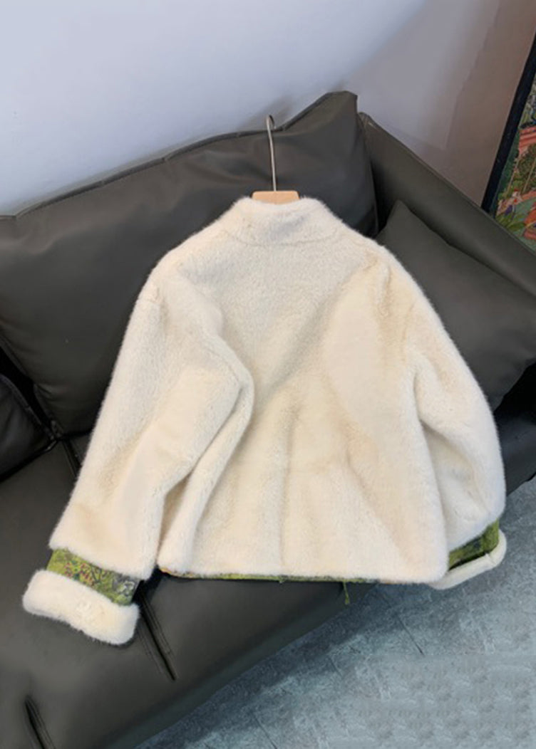 Green Patchwork Tie Waist Fuzzy Fur Fluffy Mink Velvet Coat Winter