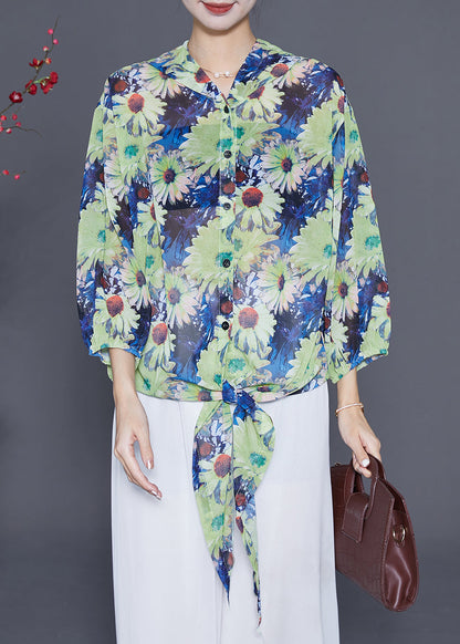 Fitted Green Hooded Chiffon Blouses Bracelet Sleeve