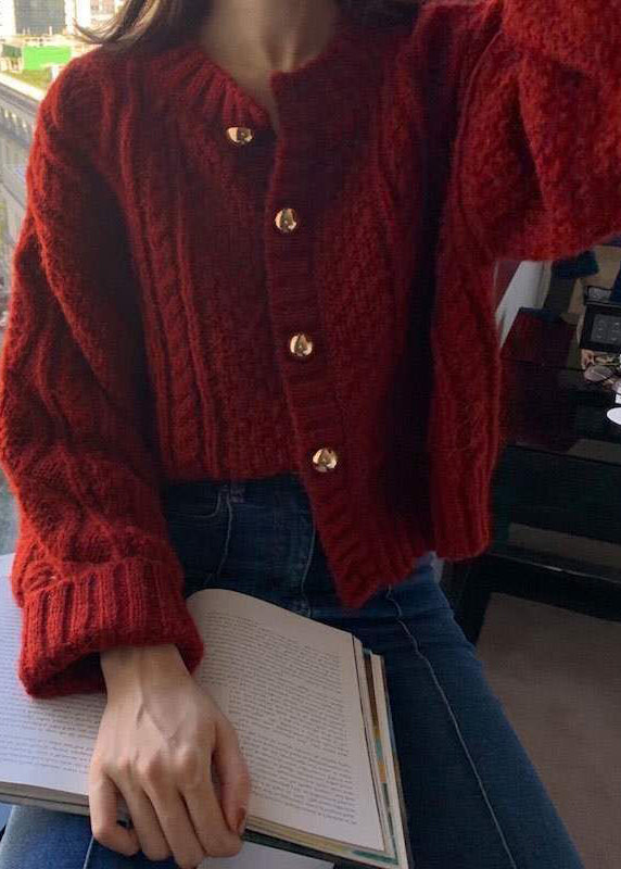 Boutique Beige O-neck Button Cable Knit Cardigan Fall