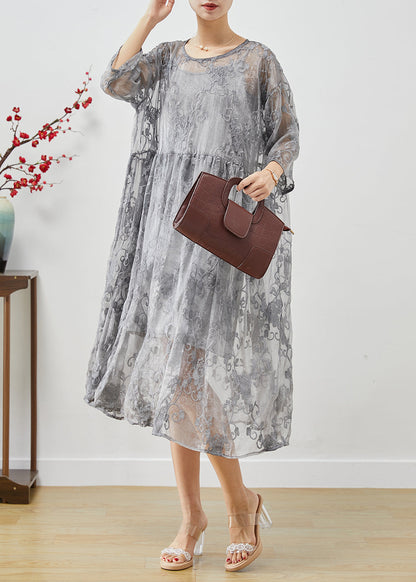 Diy Grey Embroideried Tulle Party Dress Two Piece Set Summer