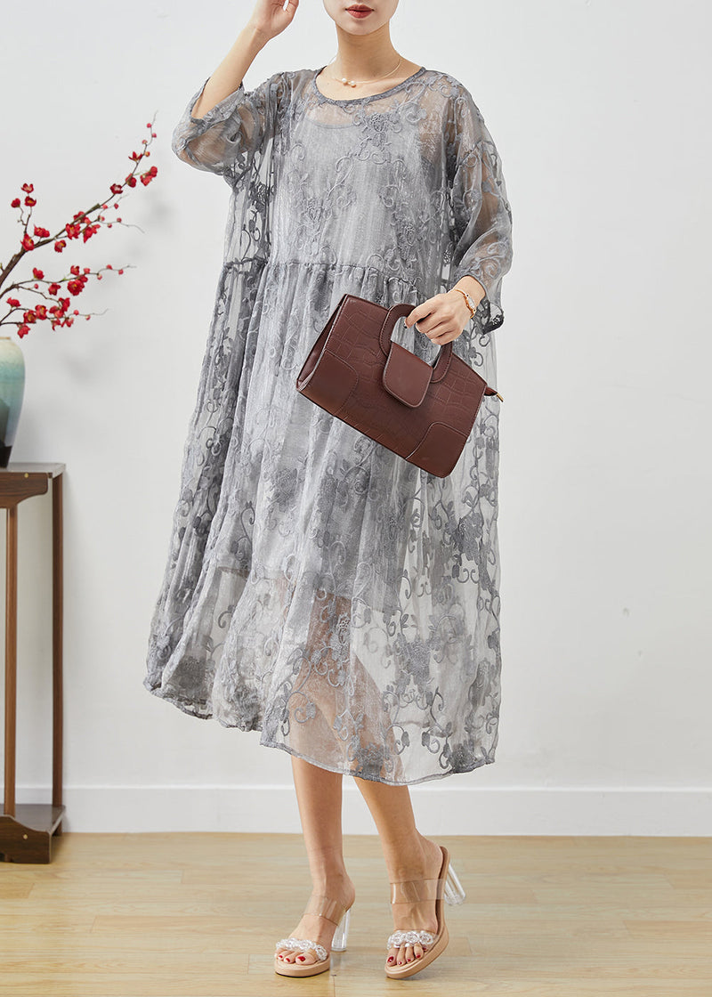 Diy Grey Embroideried Tulle Party Dress Two Piece Set Summer