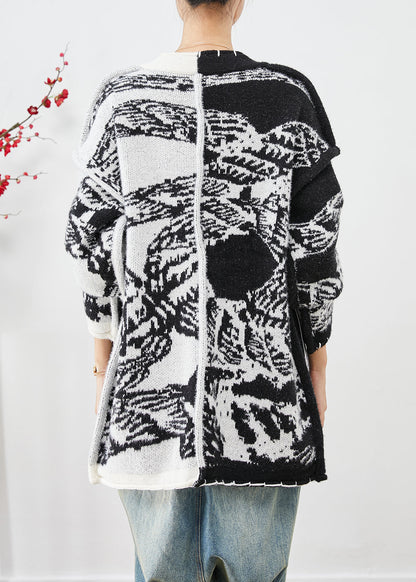 Black Asymmetrical Tie Dye Knit Cardigans Fall