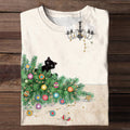 Christmas Funny Cat Print Long Sleeve T-Shirt elevenforest