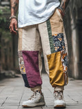 Vintage Boho Floral Patchwork Printed Men's Linen Casual Pant artswardrobe