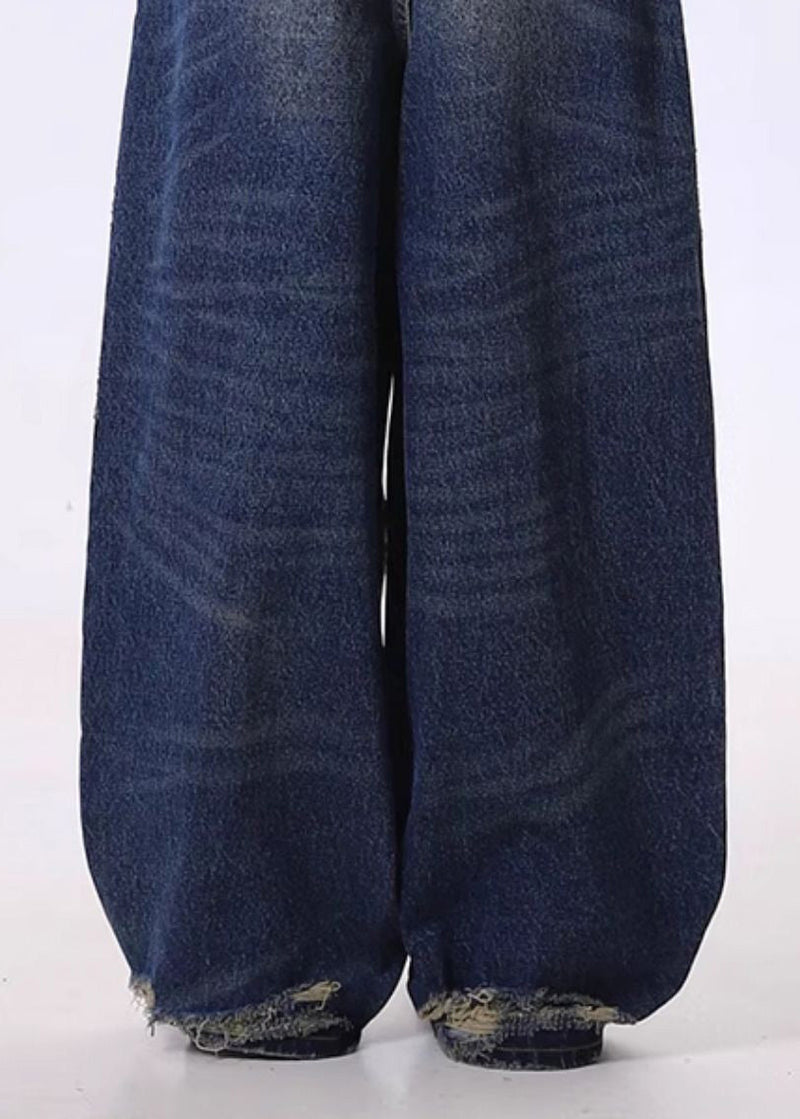 Navy Oversized Denim Ripped Jeans Pants Spring