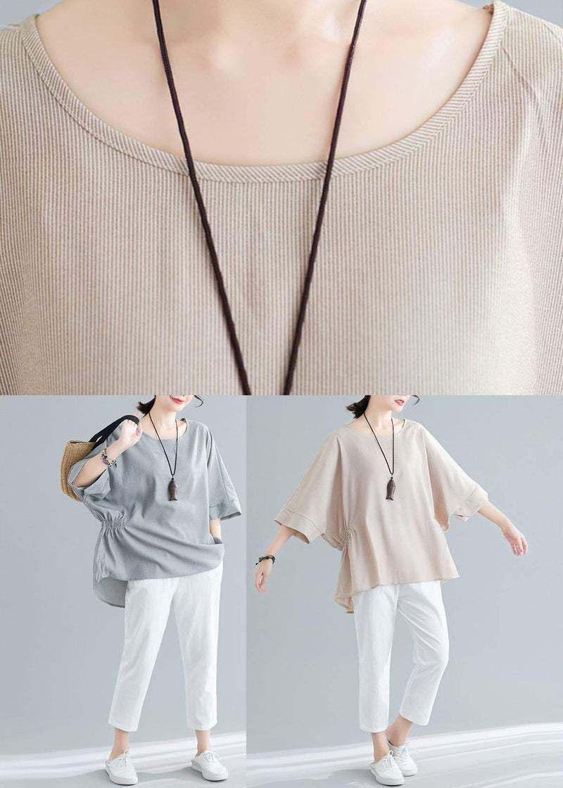 Unique Beige Batwing Sleeve Cotton Summer Shirt Tops
