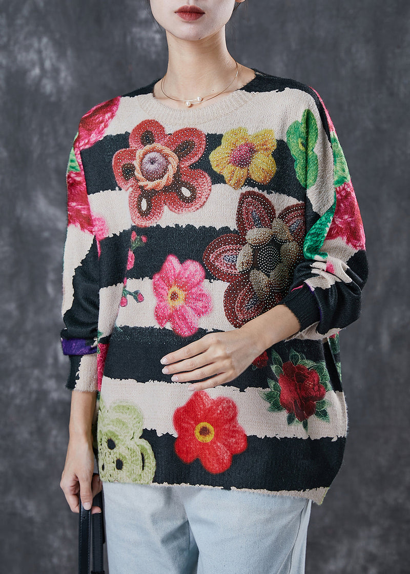 Oversized Print Zircon Knit Sweater Tops Winter