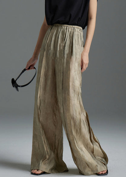 Modern Khaki Wrinkled Elastic Waist Silk Pants Spring