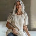 Vintage Crew Neck Cotton Linen Comfy Shirt artswardrobe