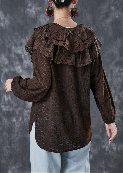 Chocolate Peter Pan Collar Hollow Out Lace Shirts Spring