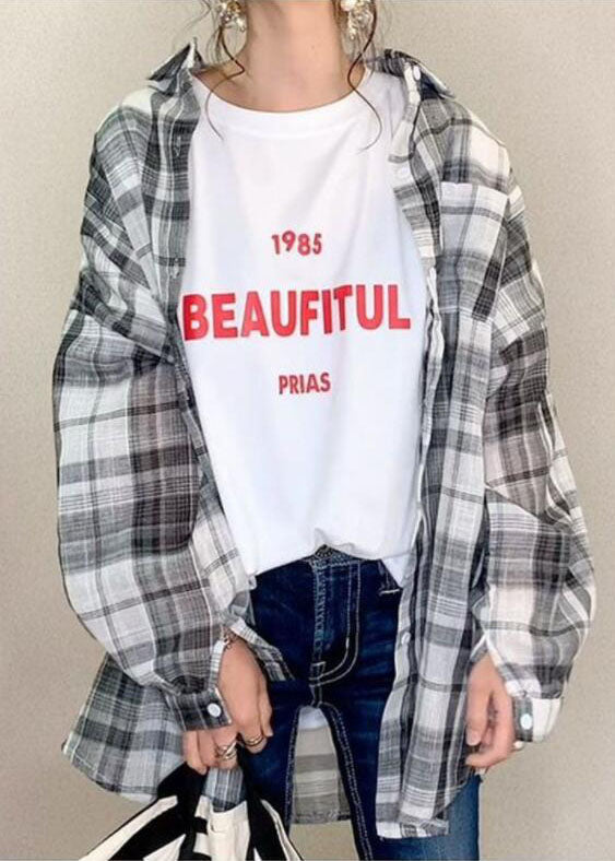White O Neck Letter Print Cotton T Shirt Summer