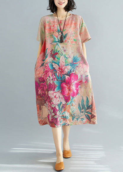French Red O-neck Cozy Party Chiffon Long Dress Summer