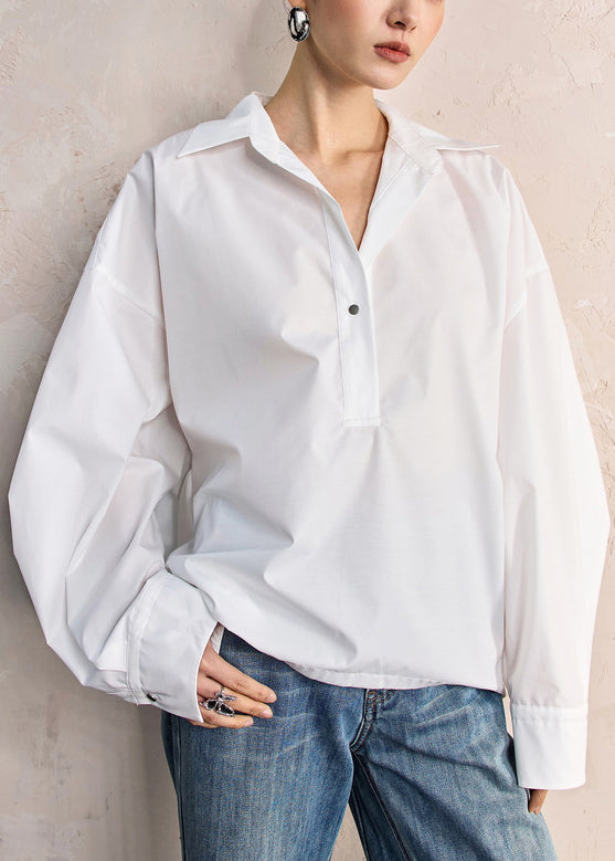 White Peter Pan Collar Button Cotton Shirt Fall