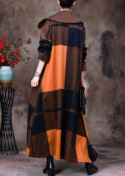 Yellow Peter Pan Collar Plaid Coat Long Sleeve