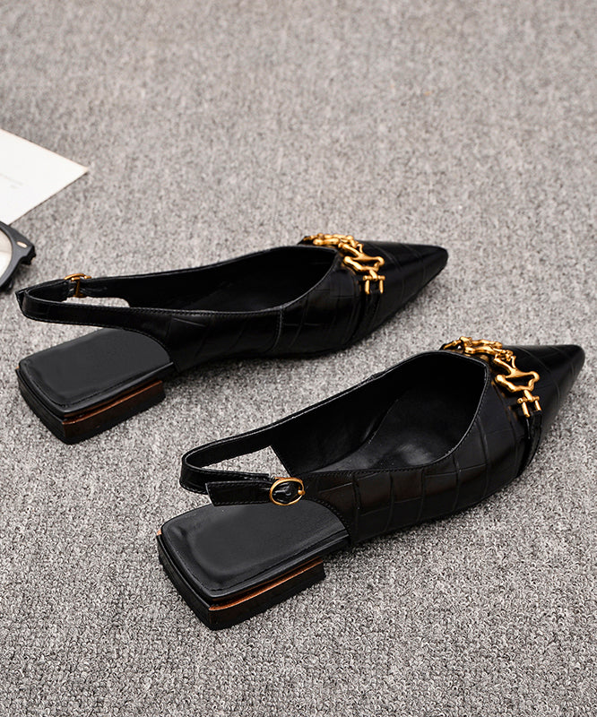 Sequined Splicing Sandals Black Cowhide Leather Pointed Toe