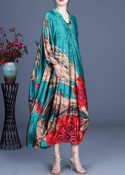 Natural Green Print Chiffon Oversize Summer Spring Robe Dresses