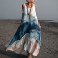 Vintage Marble Texture Collection Retro Bohemia Gradient Gilded Pattern Linen Maxi Dress artswardrobe