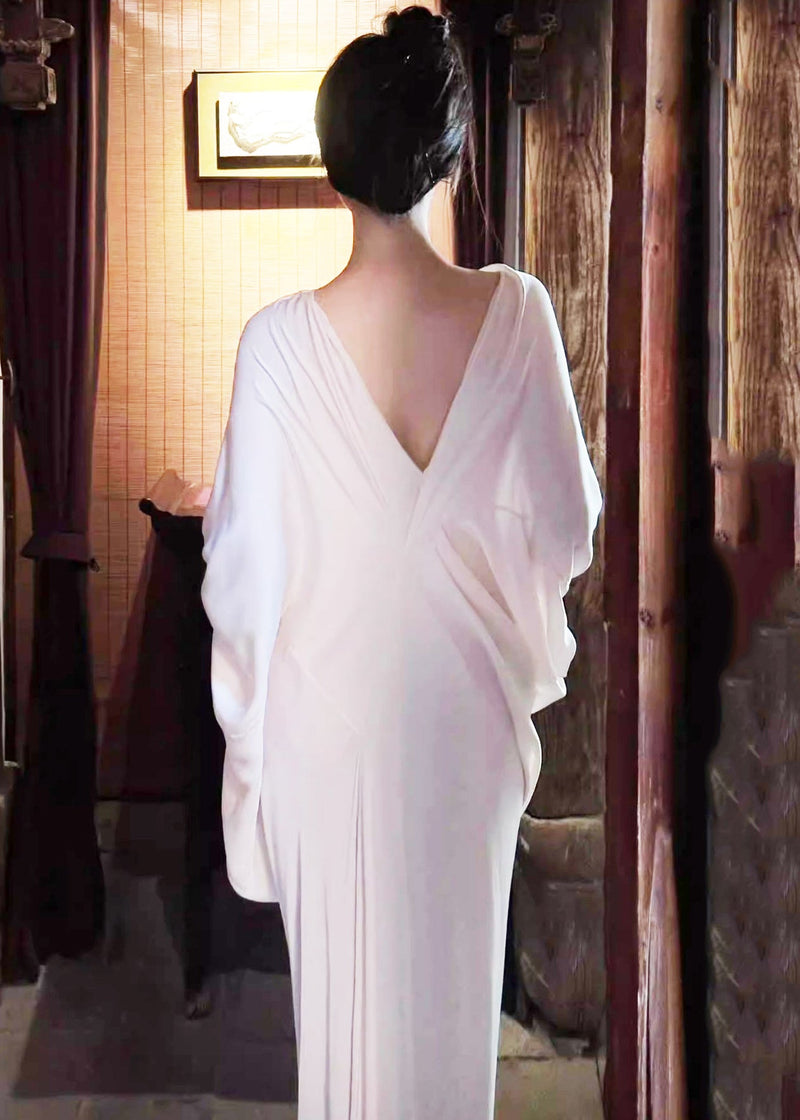 Apricot Backless Ice Silk Wraped Dress Summer