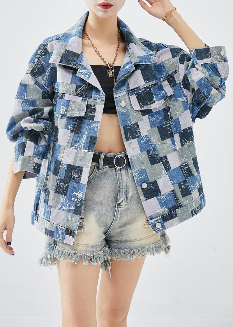 Colorblock Oversized Plaid Denim Coats Fall