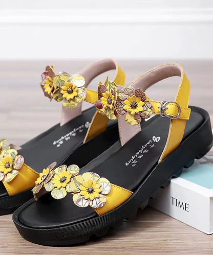 Yellow Sandals Platform Faux Leather Splicing Soofairy Shoes-20251