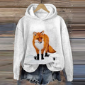 Women's Cute Snow Fox Print Casual Hoodie artswardrobe