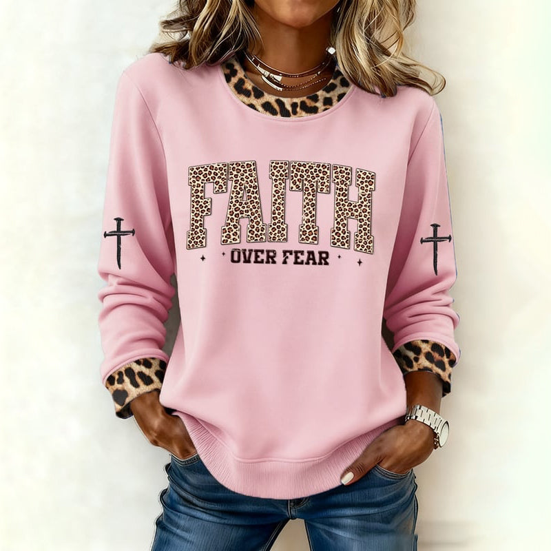 Comstylish Women's Faith Print Crew Neck Casual Sweatshirt